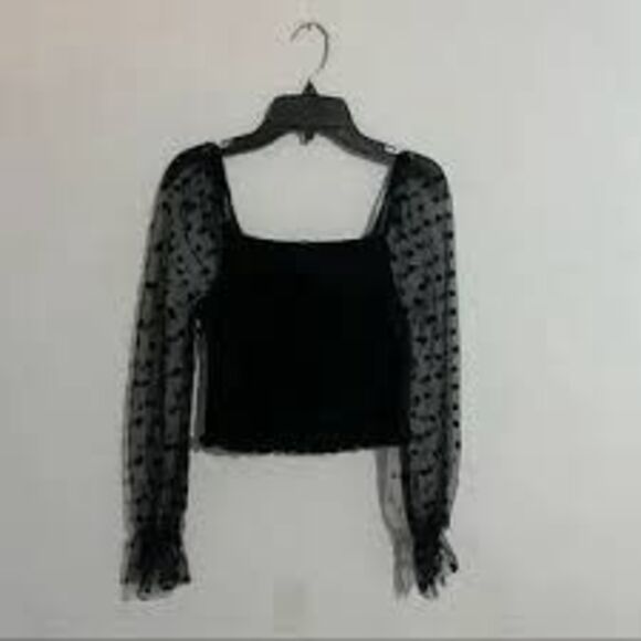 SHEIN Polka Dot Lace Contrast Mesh Crop Top Sz 4X Black - Picture 2 of 8